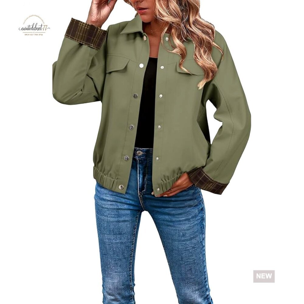 Oversized Snap Button Jacket Lightweight Polyester Loose Fit Casual Wear